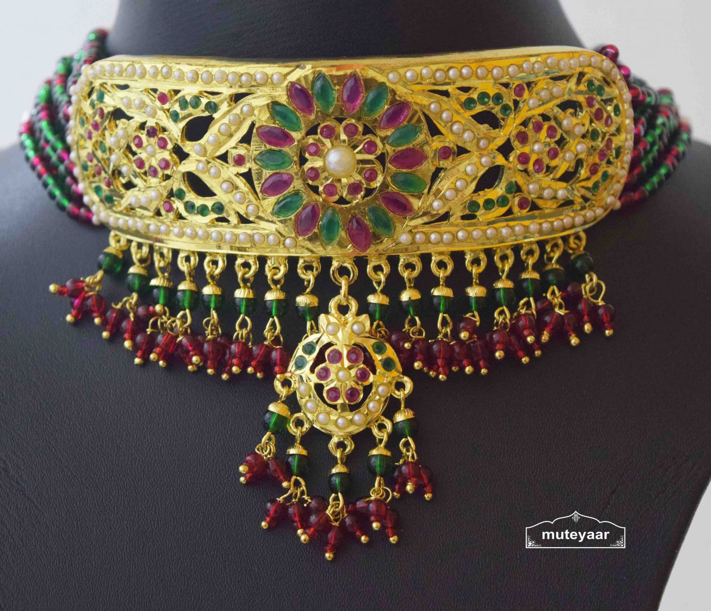 Ruby Emerald Guluband Set Jadau Jewellery J4035
