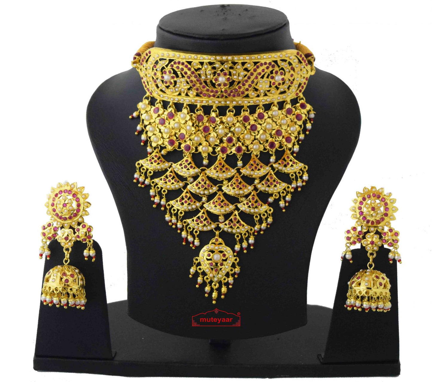 Rajasthani Rajputi Jadau Set J4038 – Real Gold Plated Ruby Jadau Jewellery