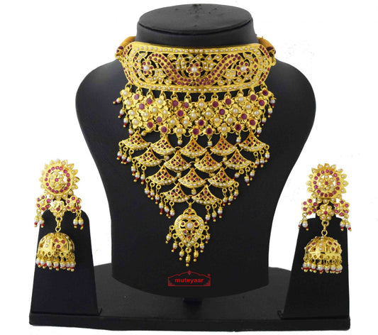PJ- Rajasthani Rajputi Jadau Set J4038 – Real Gold Plated Ruby Jadau Jewellery | Punjabi Bridal Jewellery