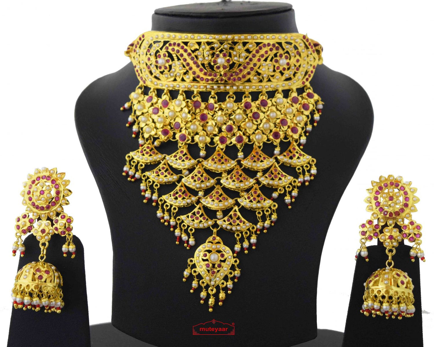 Rajasthani Rajputi Jadau Set J4038 – Real Gold Plated Ruby Jadau Jewellery