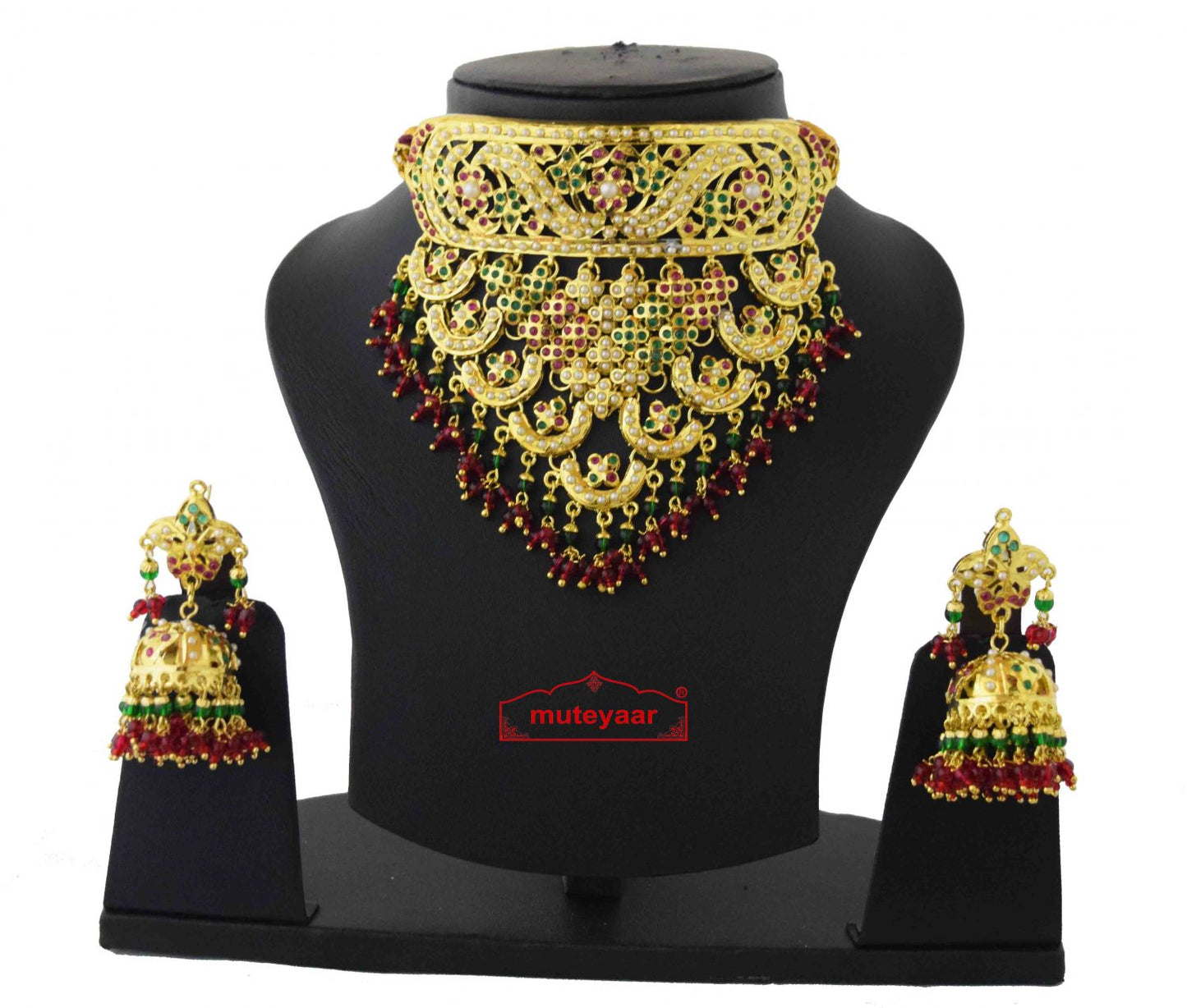 Rajpooti Jadau Set J4039 | Ruby Red Emerald Green Gold Plated Jewellery