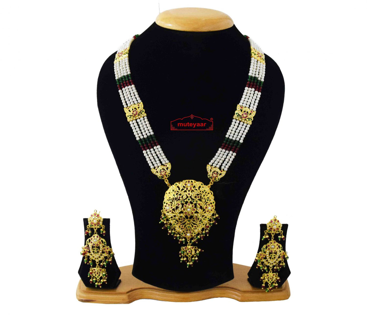 Long Jadau Ranihaar Necklace J4040 – Real Gold Plated Punjabi Bridal Jewellery