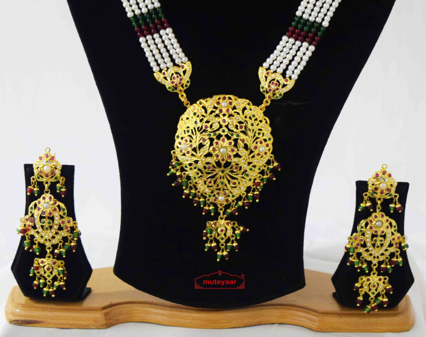 Long Jadau Ranihaar Necklace J4040 – Real Gold Plated Punjabi Bridal Jewellery