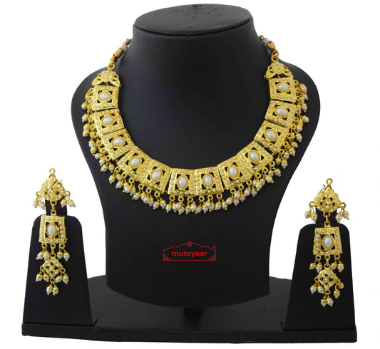 PJ- Gold Plated Jadau Collar Set J4049 – Real Gold Plated Punjabi Bridal Jewellery | Punjabi Bridal Jewellery