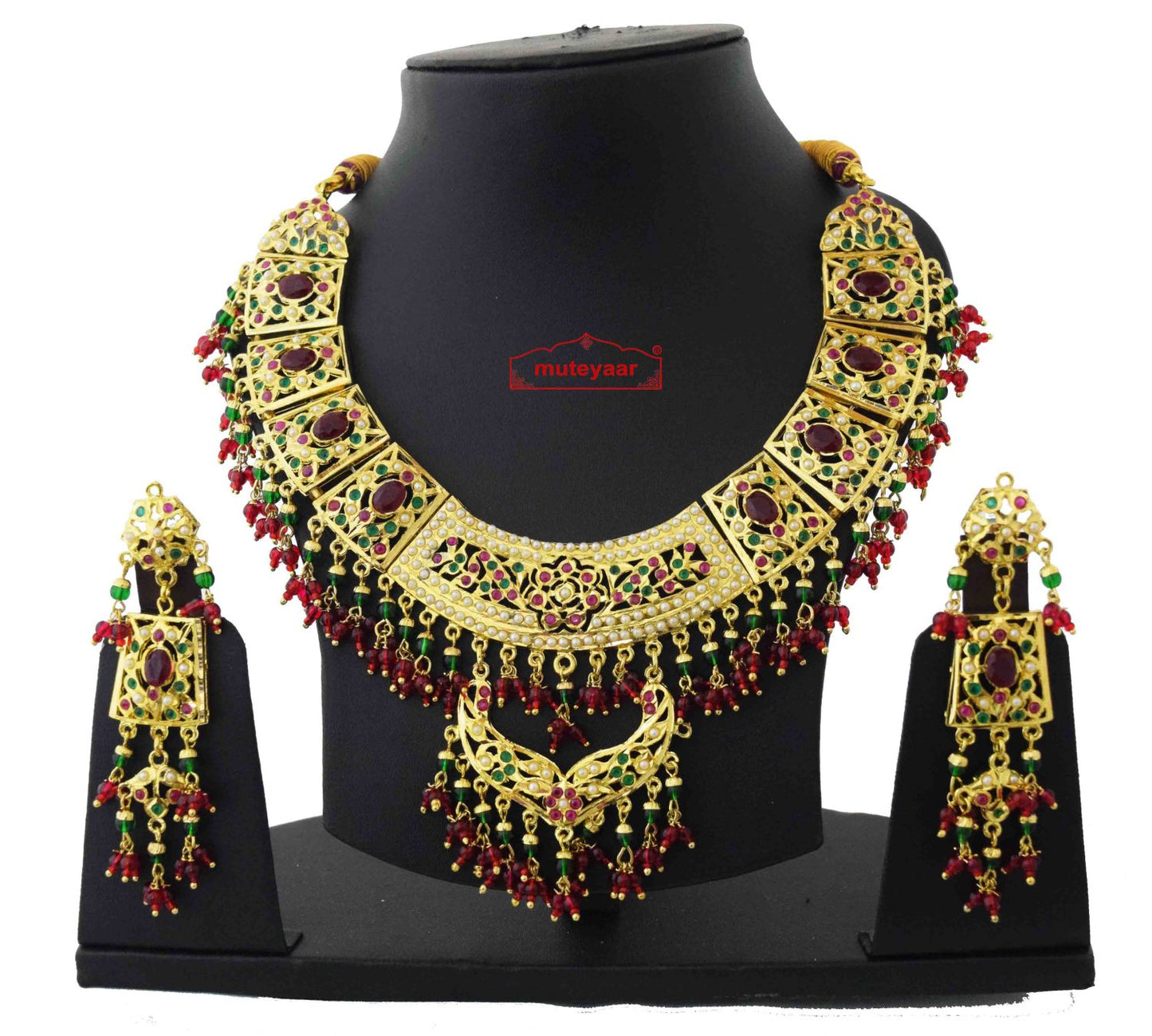 Jadau Bridal Collar Set J4056 – Gold Plated Punjabi Wedding Necklace Jewellery