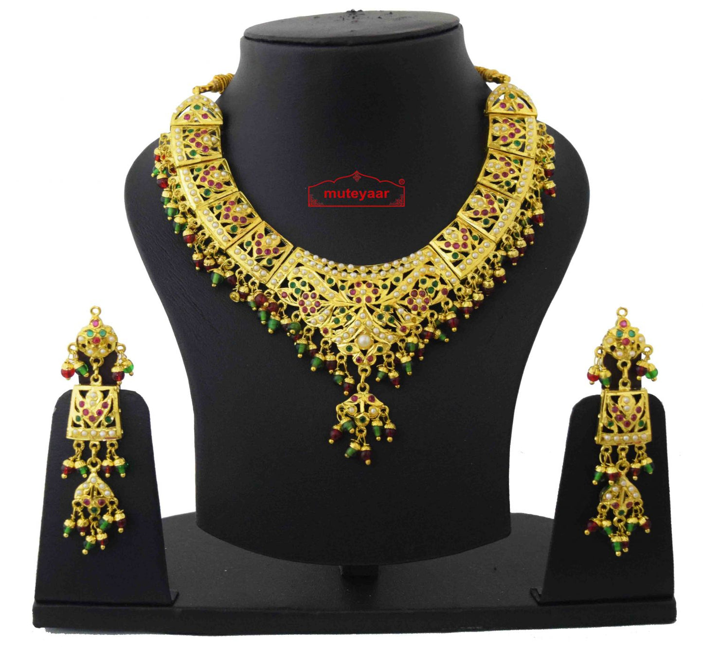Jadau Collar Set J4057 | Real Gold Plated Punjabi Wedding Bridal Jewellery