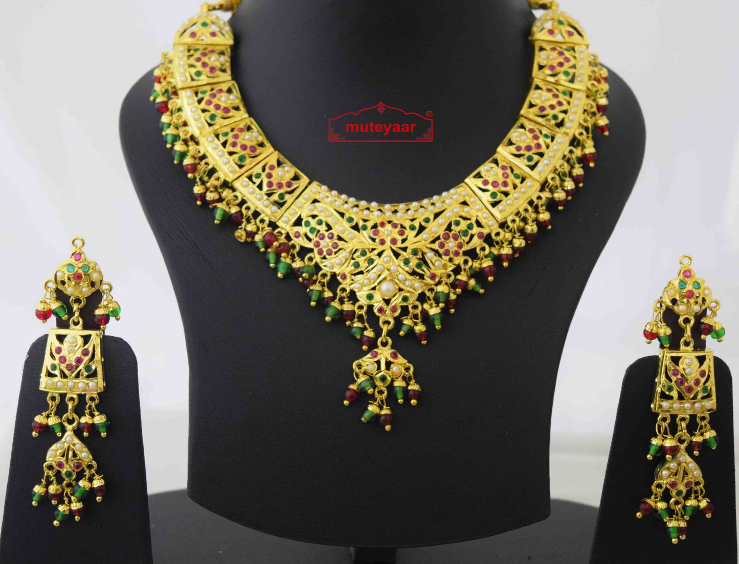 Jadau Collar Set J4057 | Real Gold Plated Punjabi Wedding Bridal Jewellery
