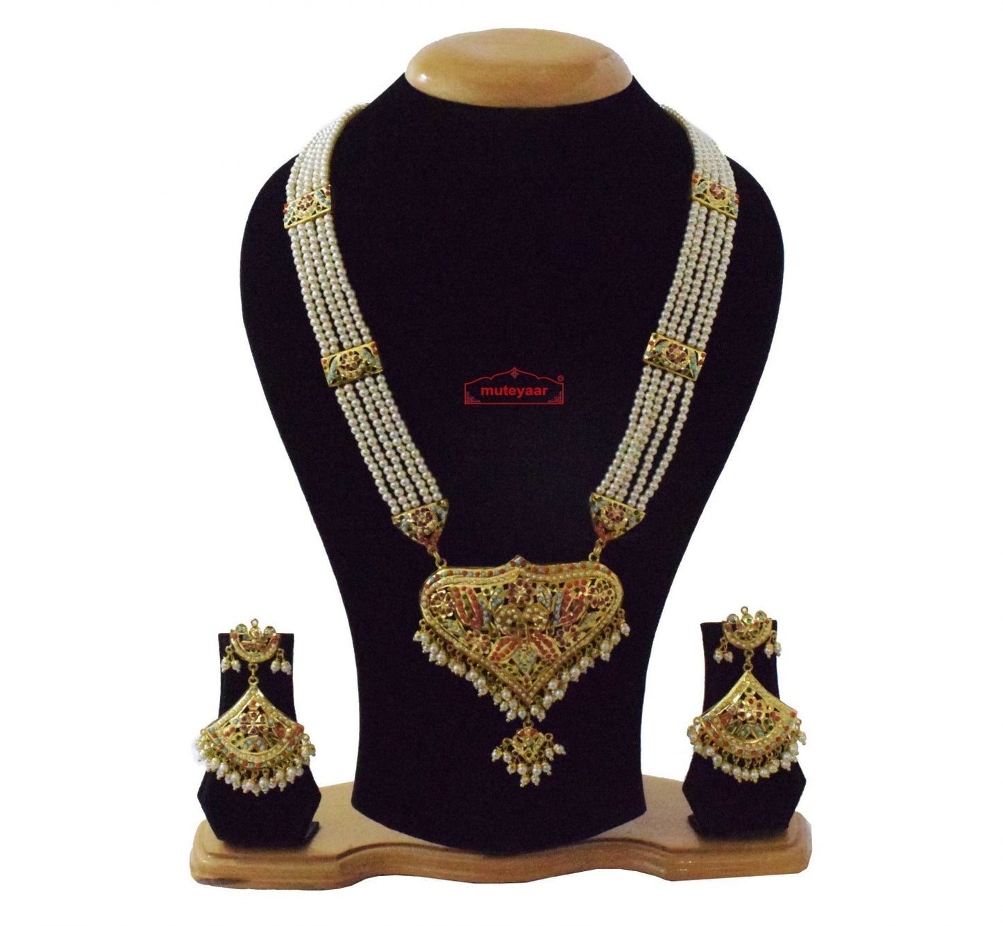 Gold Plated Ranihaar Long Jadau Set J4063 – Real Gold Plated Bridal Jewellery