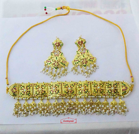 PJ- Jadau Choker Gulband Set J4064 | Real Gold Plated Bridal Jewellery | Punjabi Bridal Jewellery