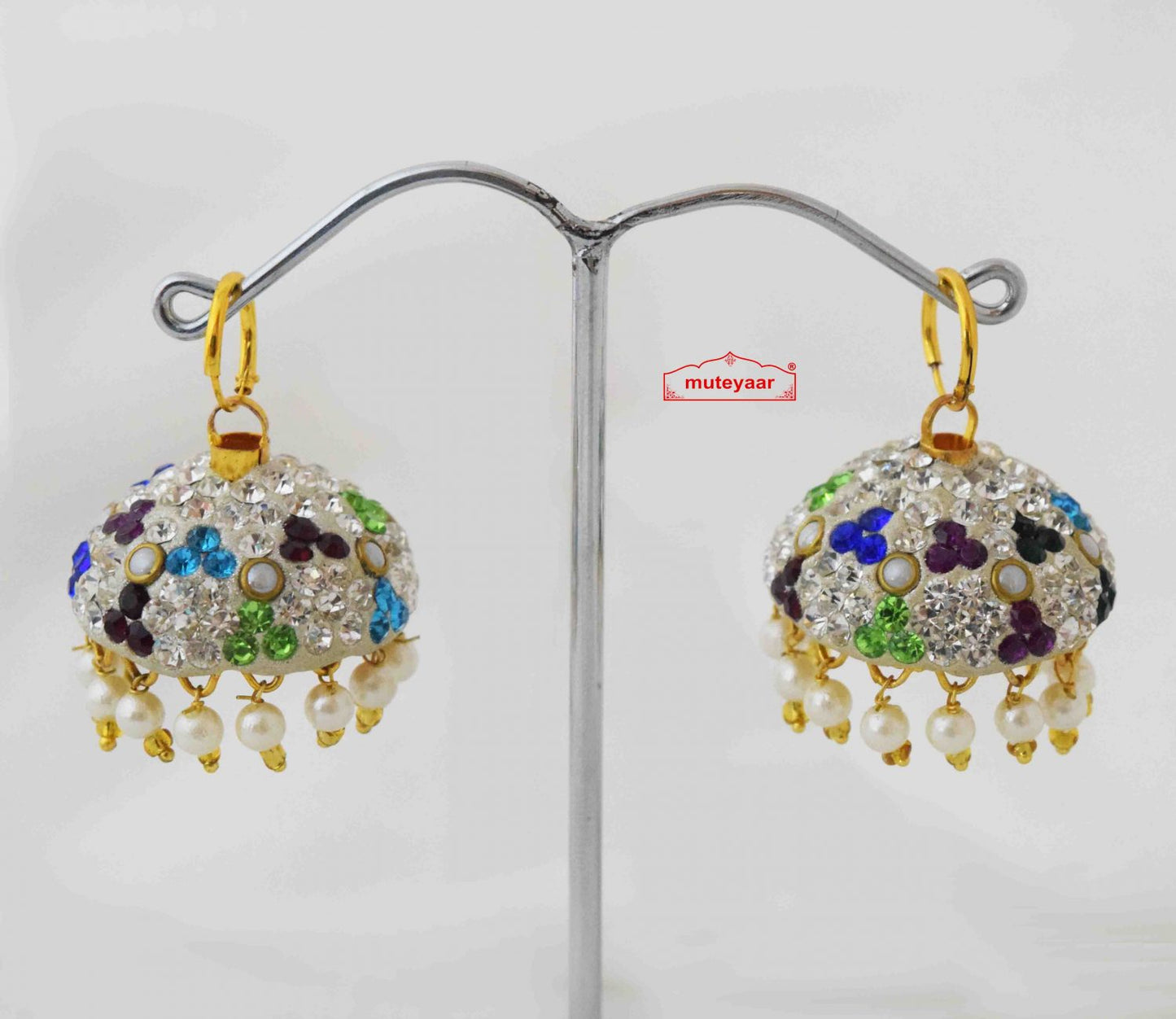 Jadau Lotan Jhumki – Multicolour Stone Punjabi Earrings