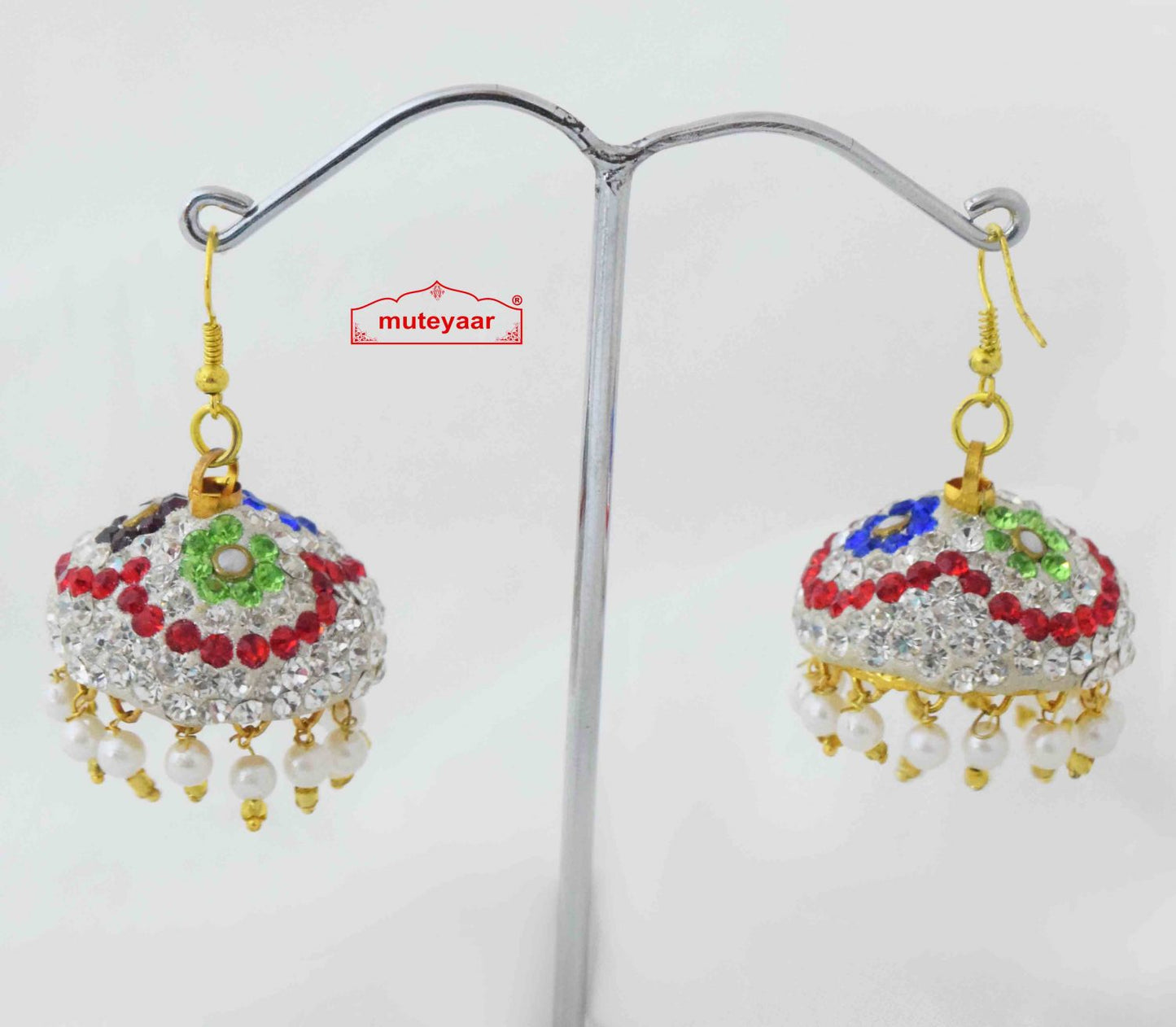 Jadau Lotan Jhumki – Multicolour Stone Punjabi Earrings