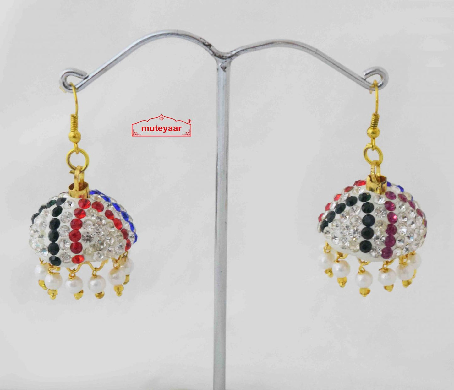 Jadau Lotan Jhumki – Multicolour Stone Punjabi Earrings