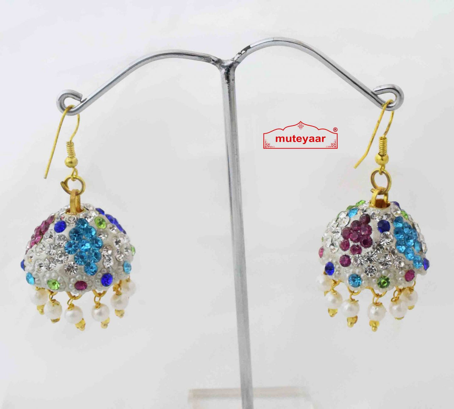 Jadau Lotan Jhumki – Multicolour Stone Punjabi Earrings