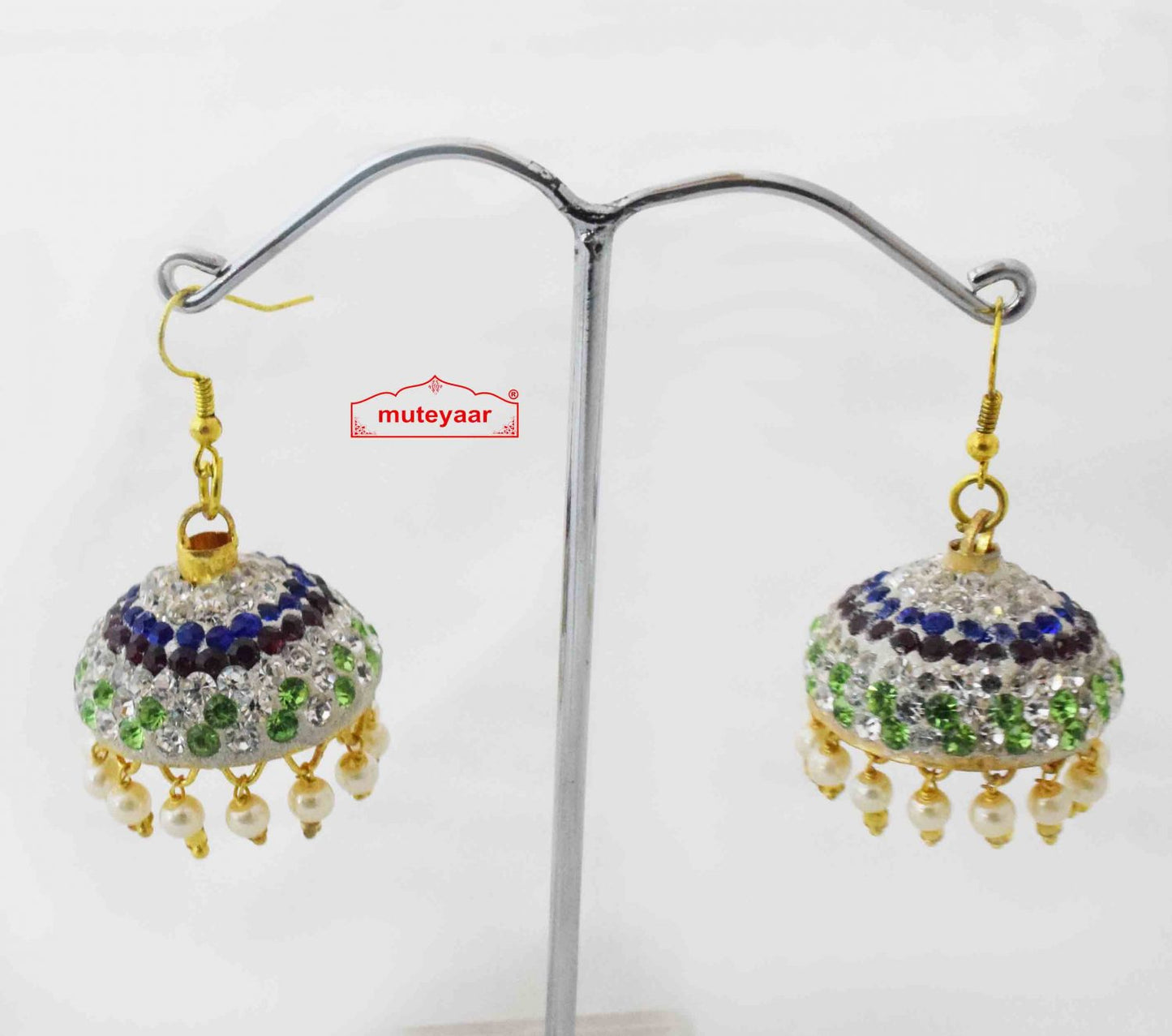 Jadau Lotan Jhumki – Multicolour Stone Punjabi Earrings