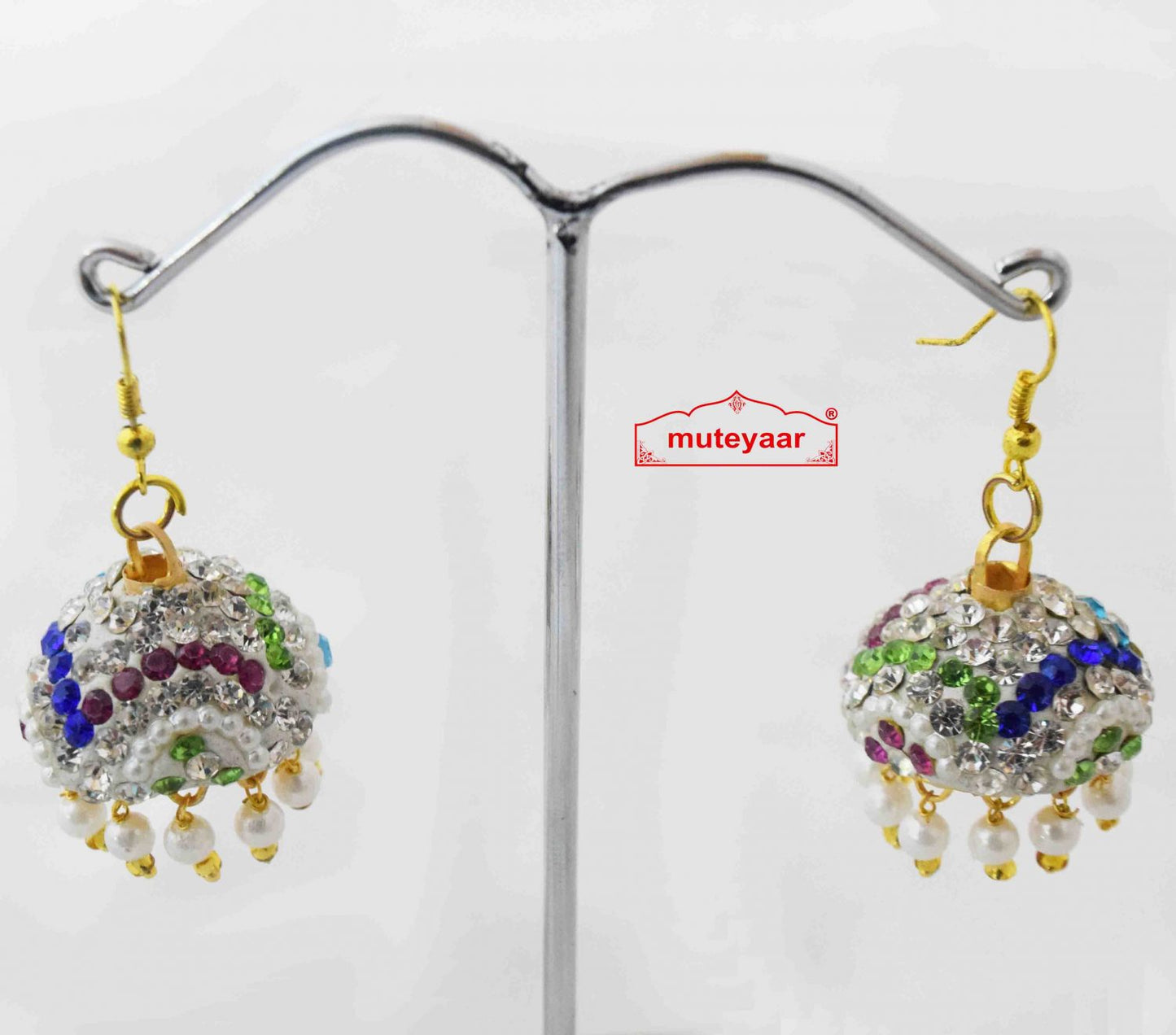 Jadau Lotan Jhumki – Multicolour Stone Punjabi Earrings