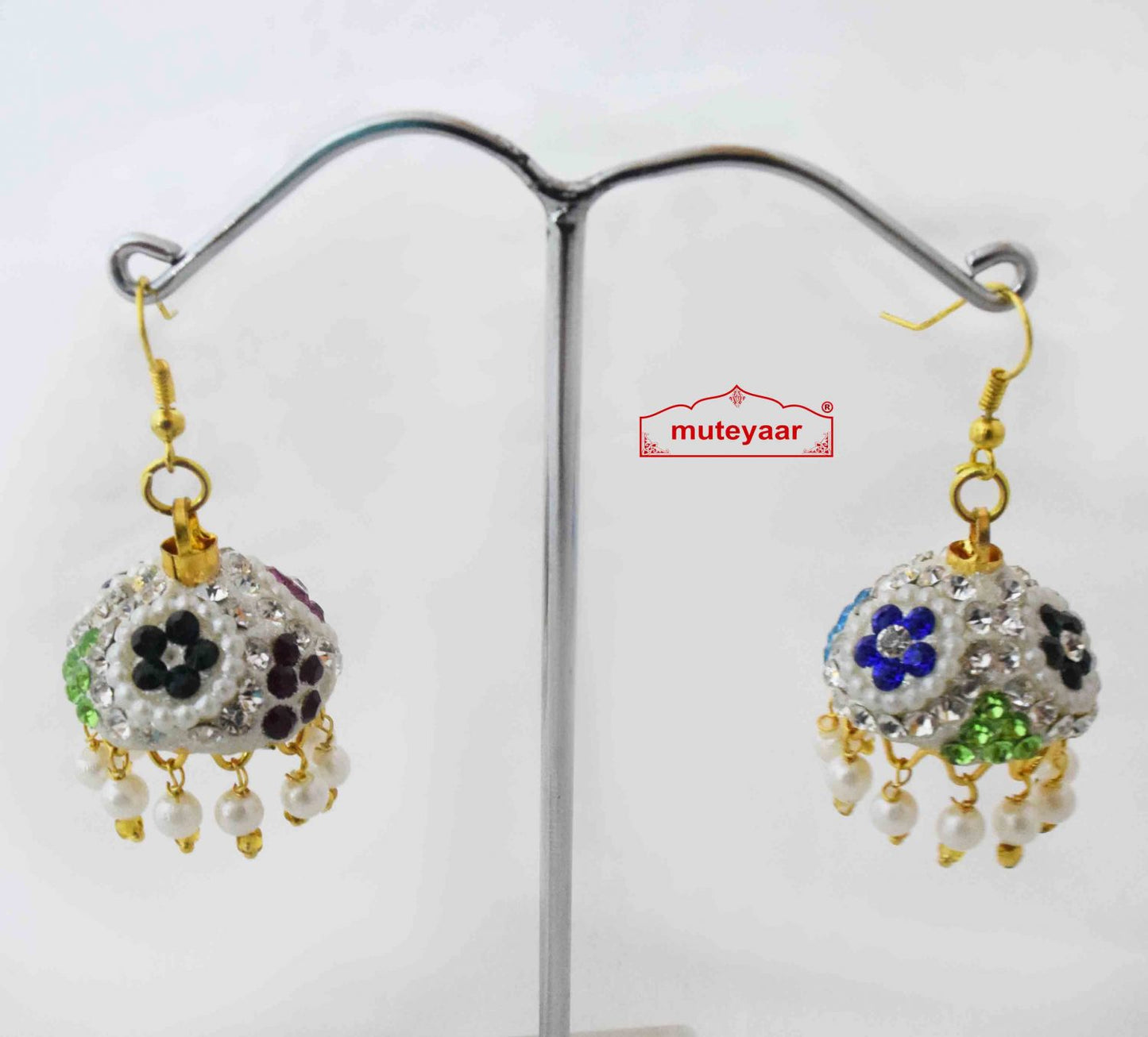 Jadau Lotan Jhumki – Multicolour Stone Punjabi Earrings