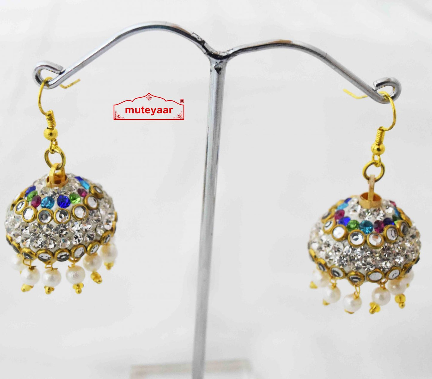 Jadau Lotan Jhumki – Multicolour Stone Punjabi Earrings