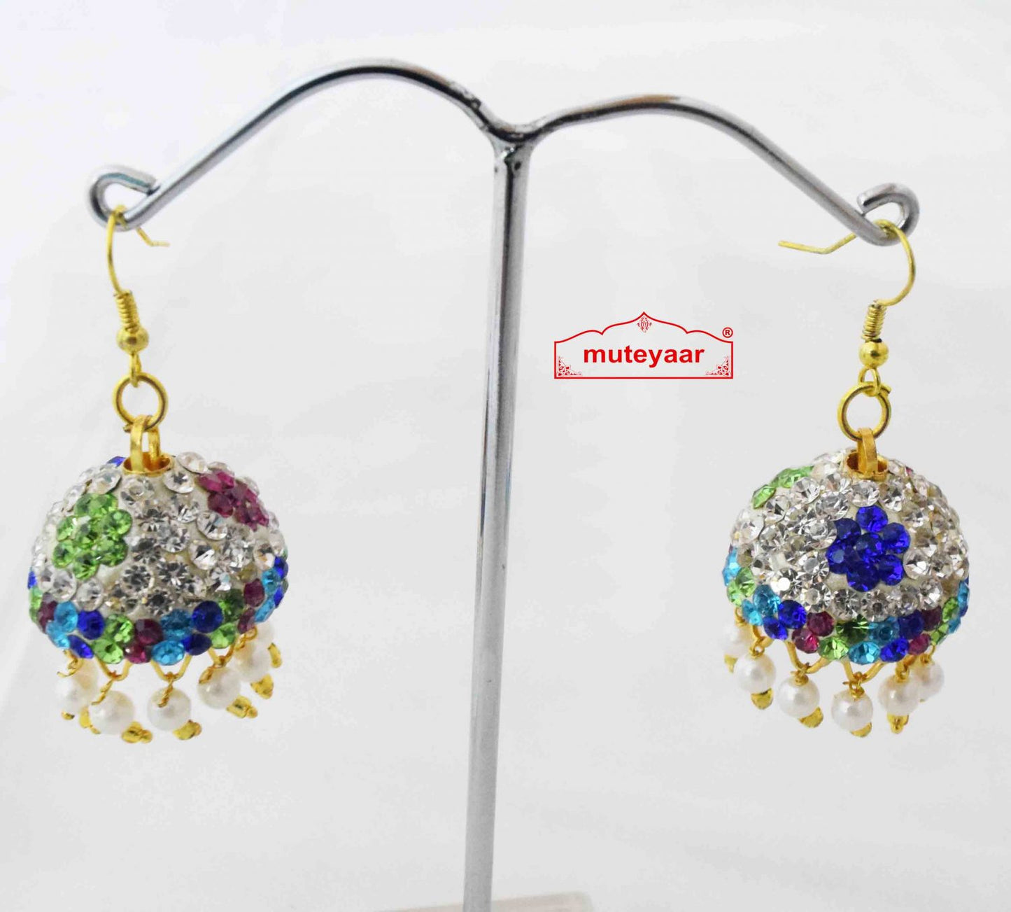 Jadau Lotan Jhumki – Multicolour Stone Punjabi Earrings