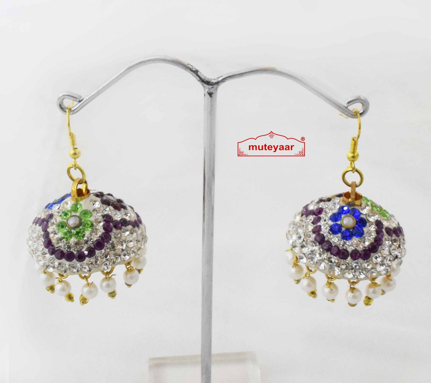 Jadau Lotan Jhumki – Multicolour Stone Punjabi Earrings