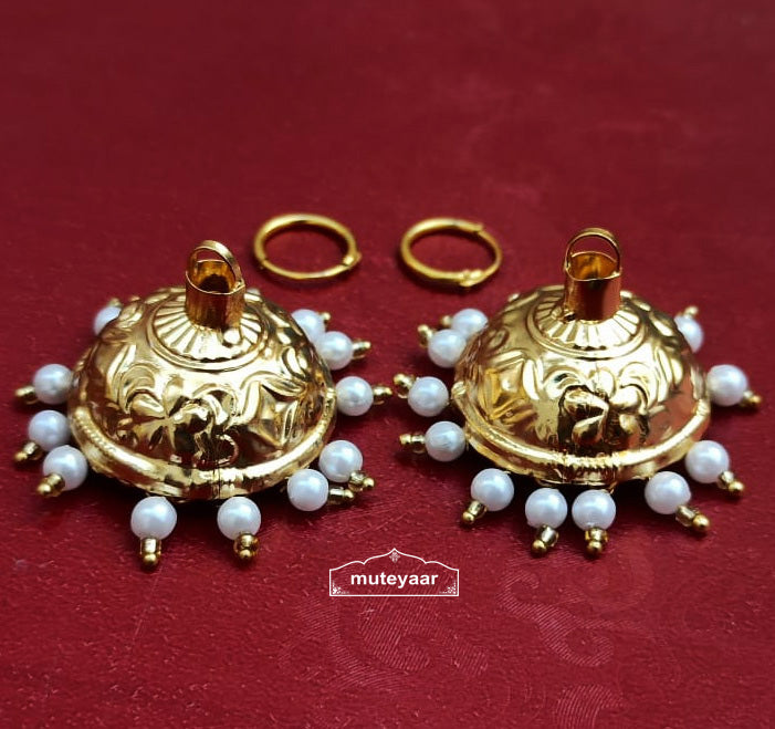 Lotan Jhumki with Golden Bali Earrings – White Moti Punjabi Jhumka Set