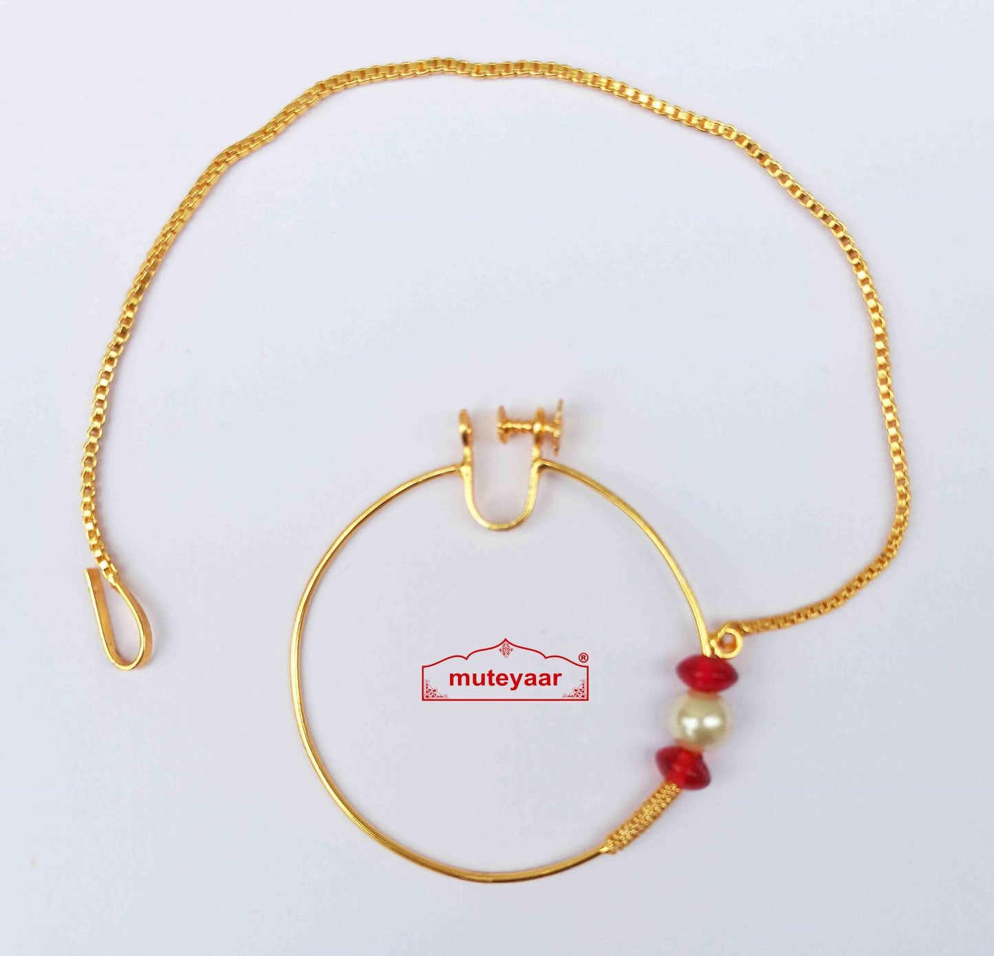 Punjabi Nath Nose Ring for Giddha Bhangra – 2.5 Inch Golden Handmade Nath