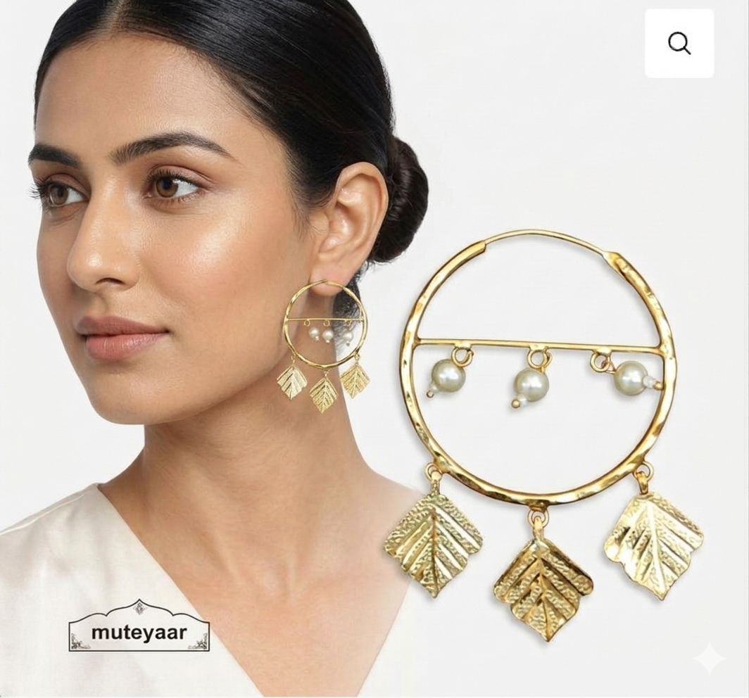 Golden Pipal Patti Bali Earrings J0534 | Traditional Punjabi Baliyaan