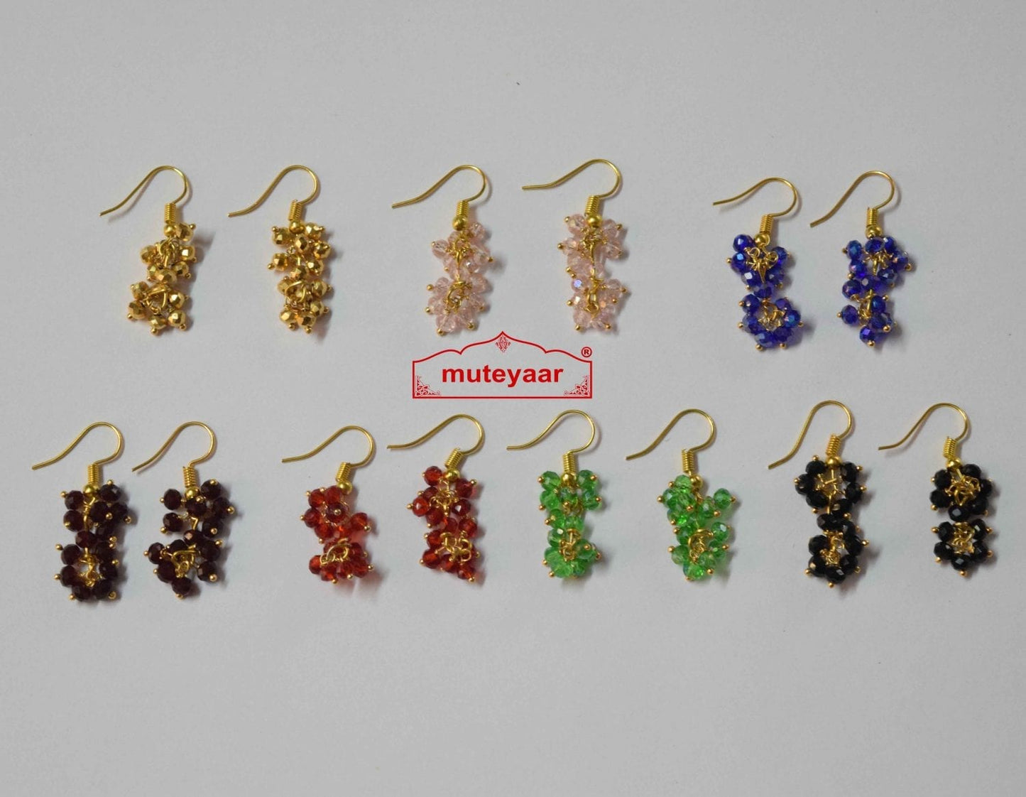 2 Step Crystal Jhumki Earrings – Handmade All Colours Available 2 Inch
