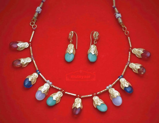 PJ- Gold Plated Multicolour Dakh Set – Handmade Real Gold Plated Punjabi Jewellery | Punjabi Bridal Jewellery