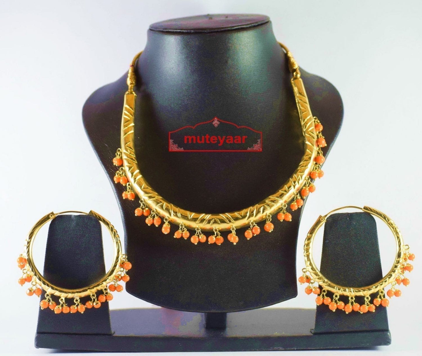 Punjabi Hasli Necklace & Bali Set J0188 | Gold Polish Traditional Jewellery 6 Inch