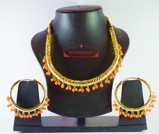 PJ- Punjabi Hasli Necklace & Bali Set J0188 | Gold Polish Traditional Jewellery 6 Inch | Punjabi Bridal Jewellery