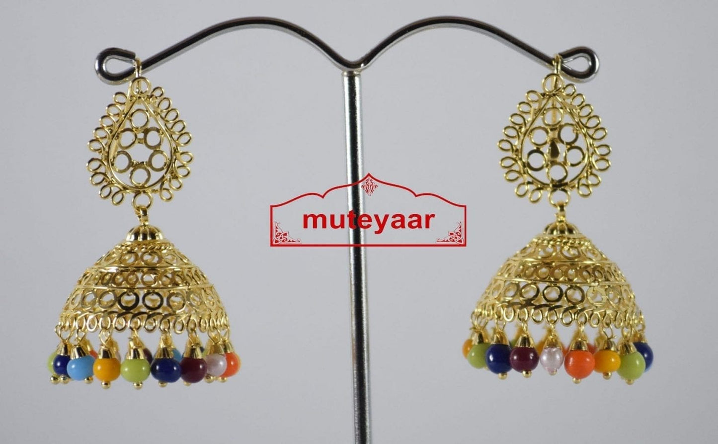 Multicolour Jhumki Earrings J0189 | Gold Polished Traditional Punjabi Earring Set