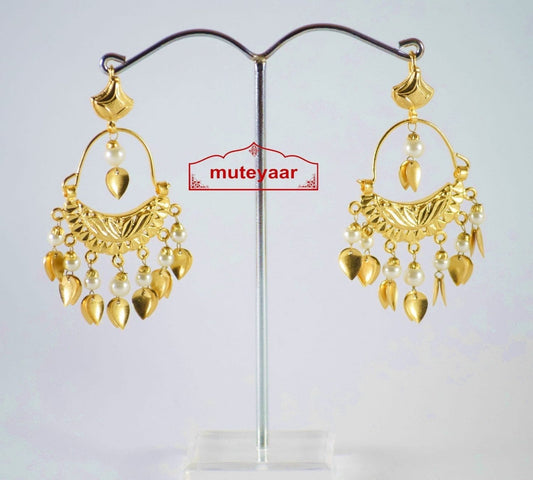 PJ- Handmade Gold Plated Punjabi Jhumki Earrings J0190 – Traditional 1.5 Inch Earrings | Punjabi Bridal Jewellery