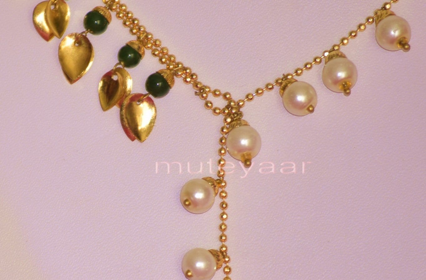 Gold Plated Punjabi Chain Set J0211 | Pipal Patti Designer Beads Chain with Earrings