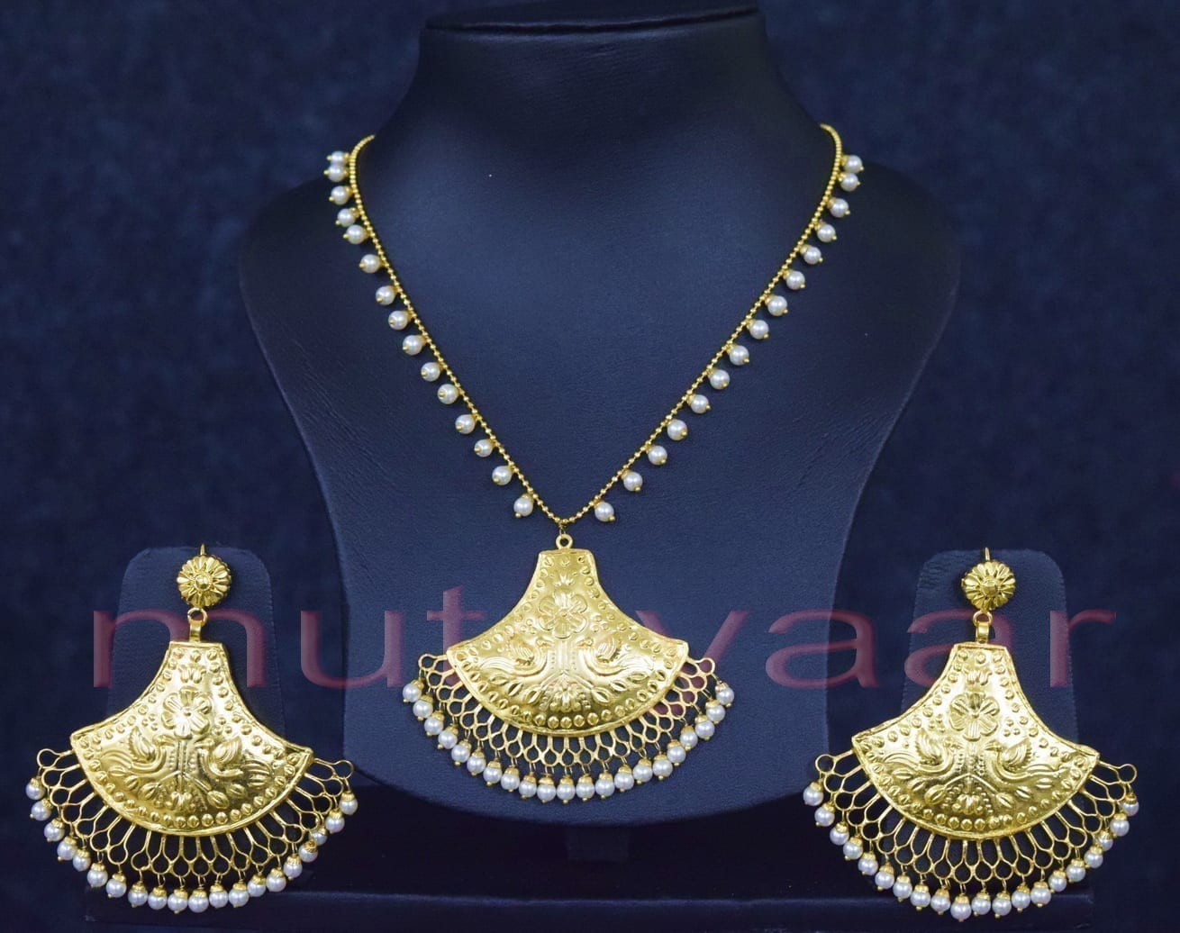 24 Ct Gold Plated Punjabi Pendant Earrings Set J0250 – Handmade Traditional Jewellery