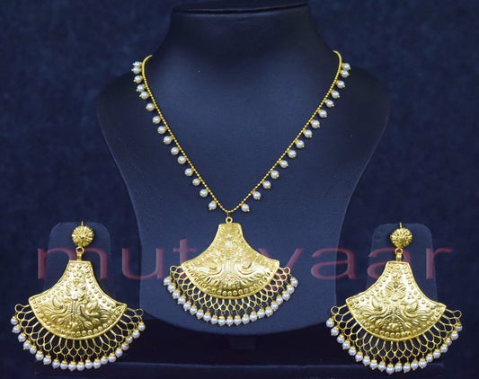 PJ- 24 Ct Gold Plated Punjabi Pendant Earrings Set J0250 – Handmade Traditional Jewellery | Punjabi Bridal Jewellery
