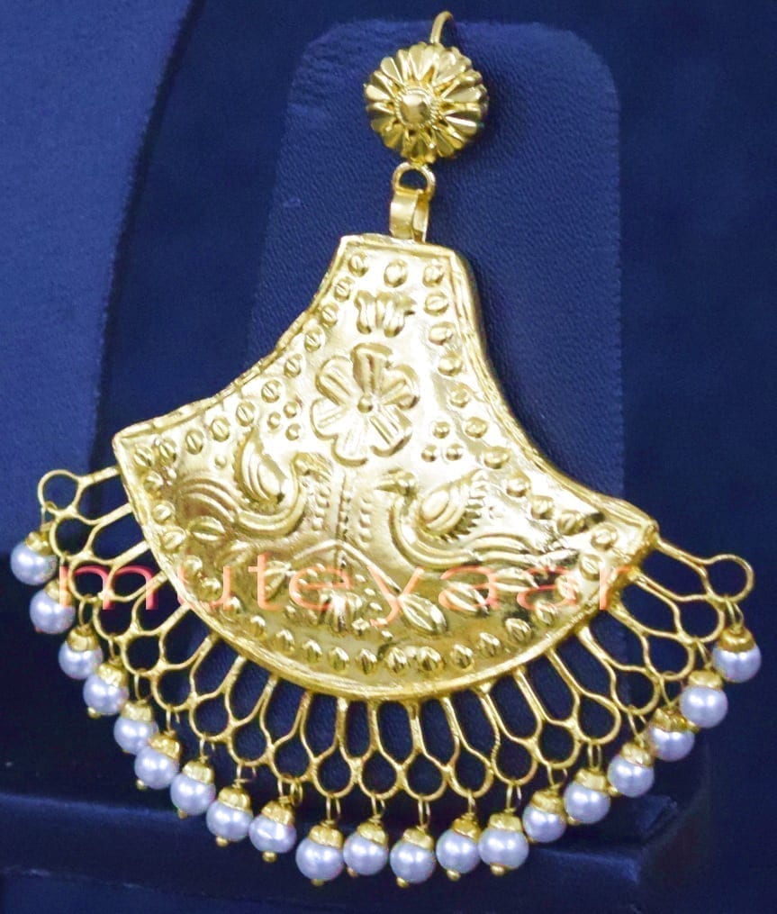24 Ct Gold Plated Punjabi Pendant Earrings Set J0250 – Handmade Traditional Jewellery