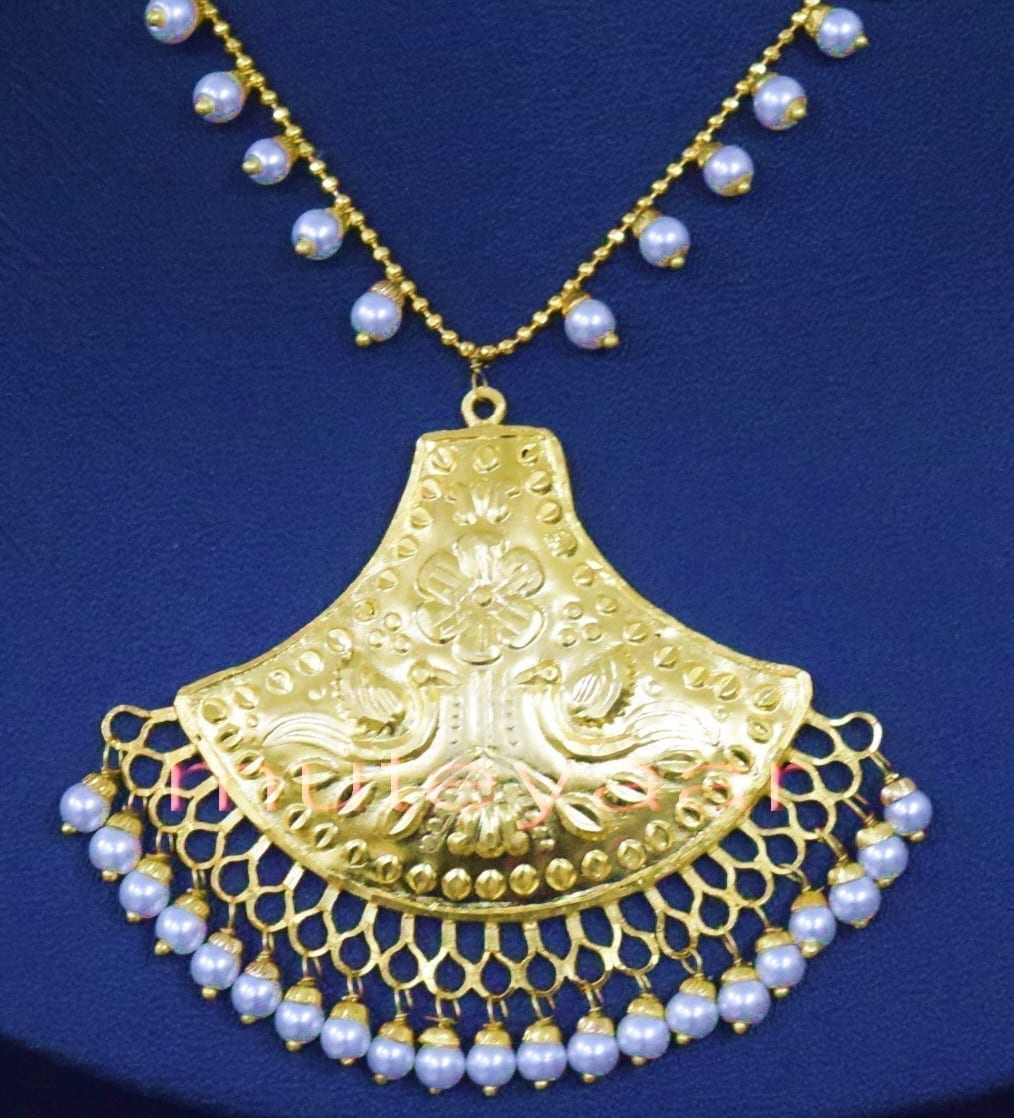 24 Ct Gold Plated Punjabi Pendant Earrings Set J0250 – Handmade Traditional Jewellery