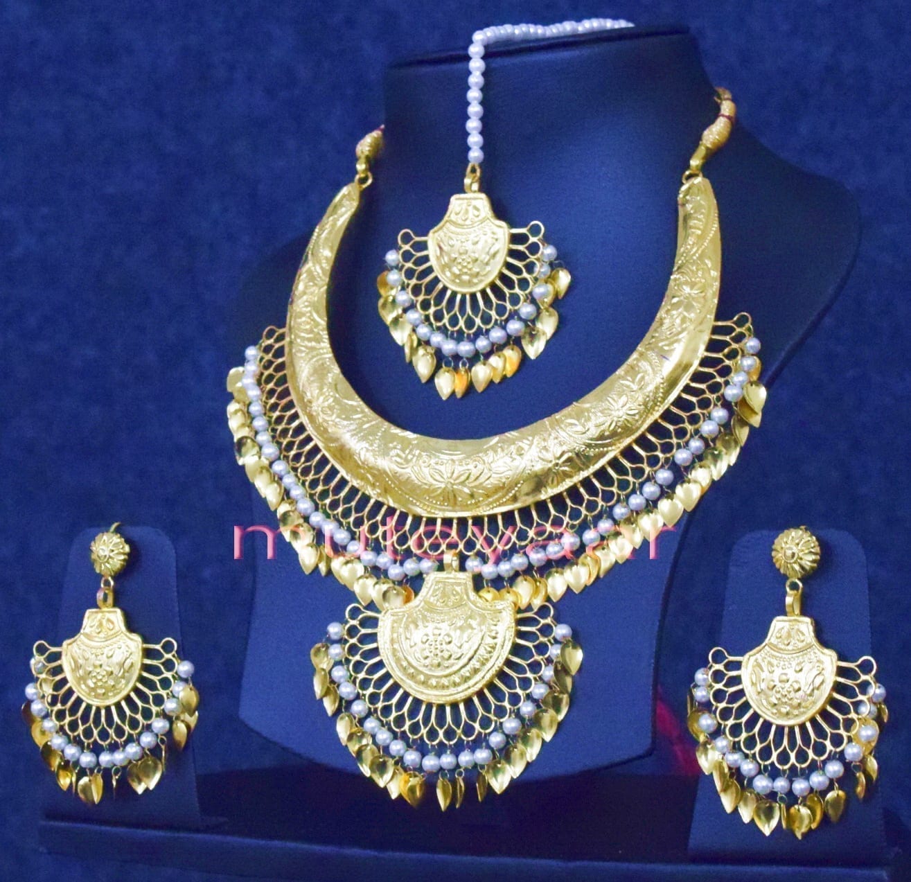 Gold Plated Hasli Set J0252 – Handmade Punjabi Necklace Earrings Tikka Jewellery