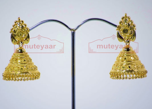 PJ- Gold Plated Punjabi Jhumki Dangles J0262 | Traditional 1 Inch Earring Set with Beads | Punjabi Bridal Jewellery