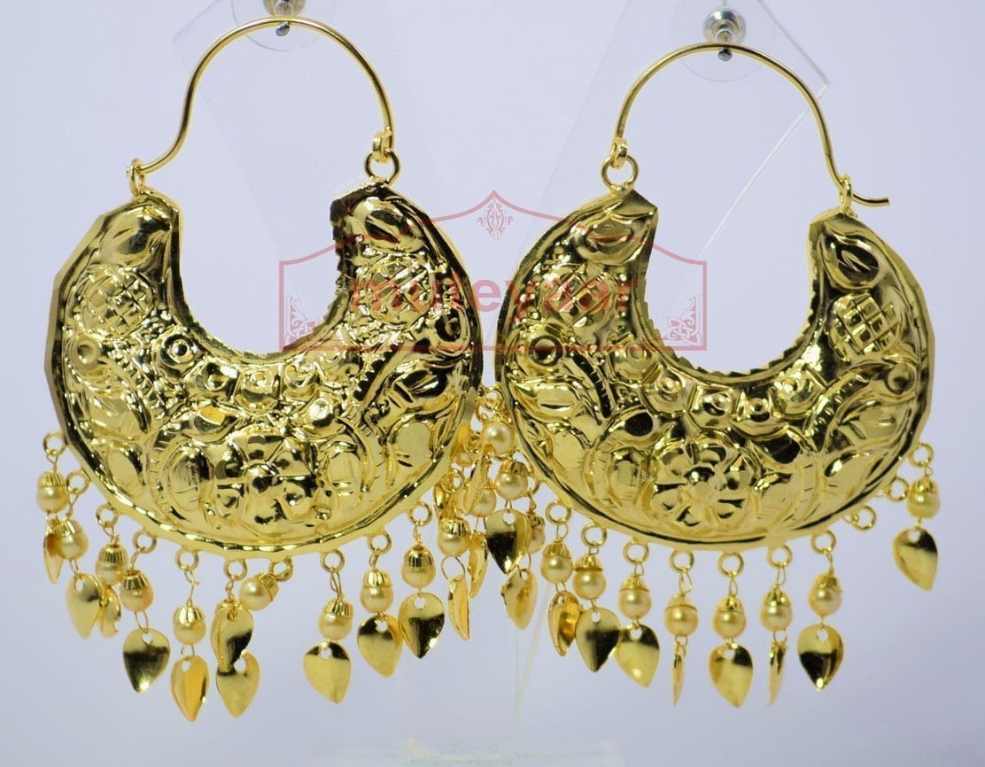 Thappa Work Gold Plated Punjabi Traditional Jewellery Earrings set J0268