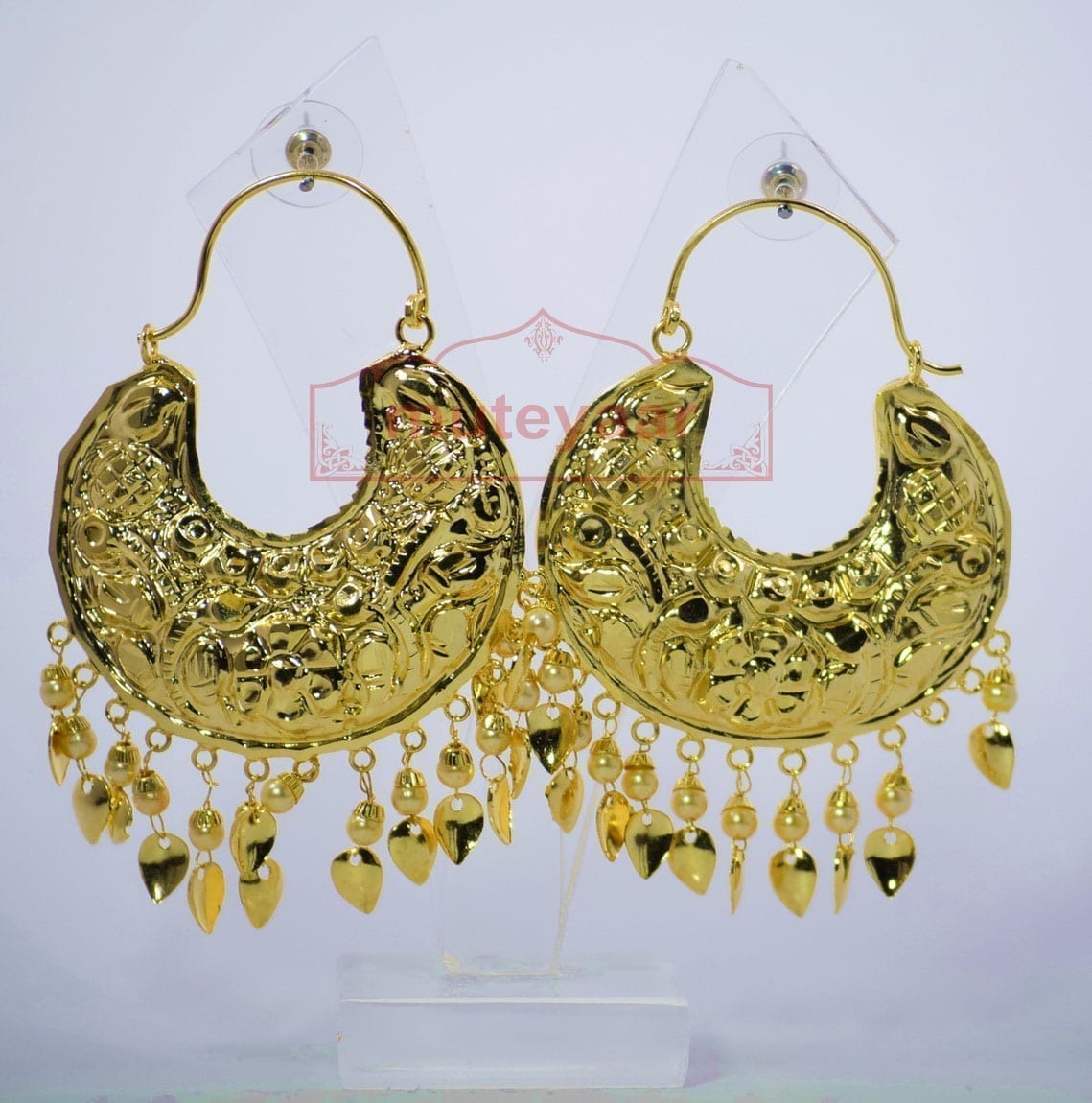 Thappa Work Gold Plated Punjabi Traditional Jewellery Earrings set J0268