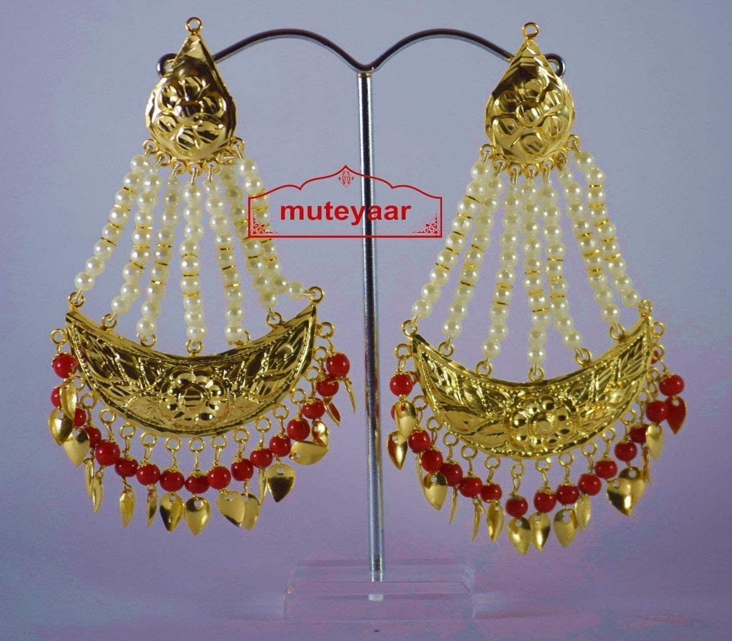 Gold Polished Long Jhumka J0297 – 3 Inch Traditional Punjabi Earrings with Beads