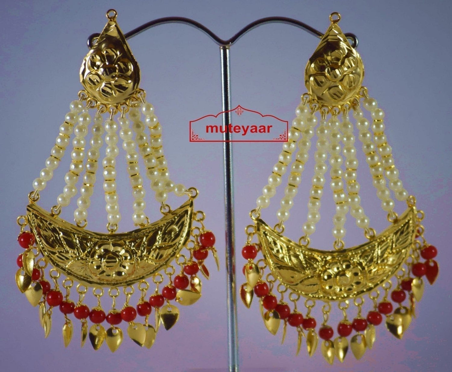 Gold Polished Long Jhumka J0297 – 3 Inch Traditional Punjabi Earrings with Beads