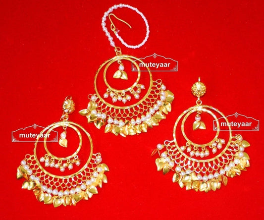 PJ- Handmade Gold Plated Tikka Earrings Set J0303 – Punjabi Tikka Jewellery Set | Punjabi Bridal Jewellery