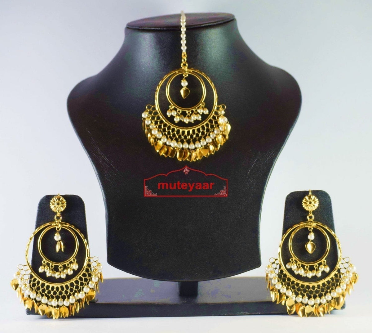 PJ- Handmade Gold Plated Tikka Earrings Set J0303 – Punjabi Tikka Jewellery Set | Punjabi Bridal Jewellery