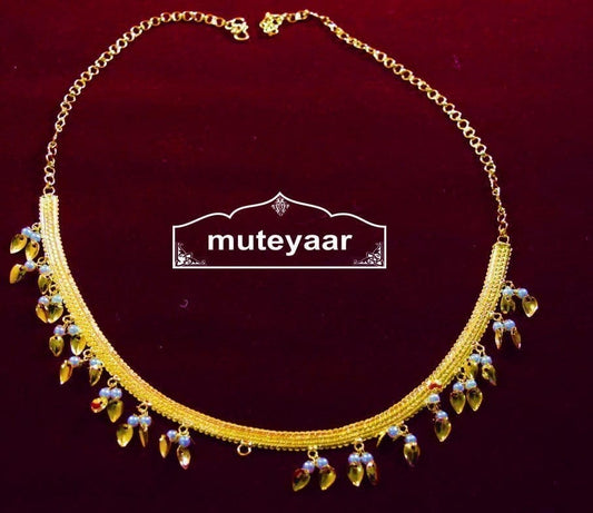 PJ- Gold Polished Neck Chain with White Beads J0326 – 25 Inch Punjabi Chain or Payal | Punjabi Bridal Jewellery
