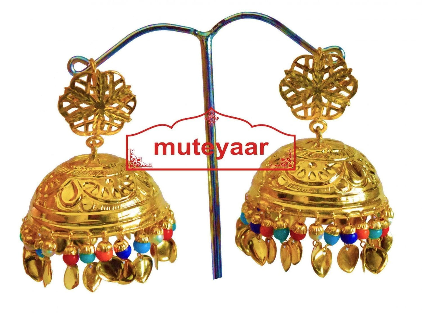 Gold Plated Super Big Lotan Jhumka J0386 – 2 Inch Real Gold Look Punjabi Earrings