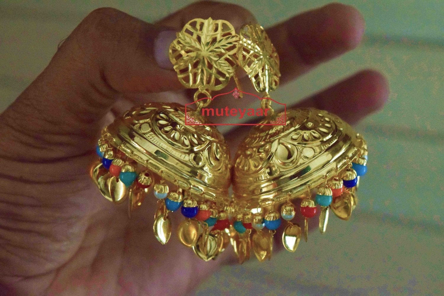 Gold Plated Super Big Lotan Jhumka J0386 – 2 Inch Real Gold Look Punjabi Earrings