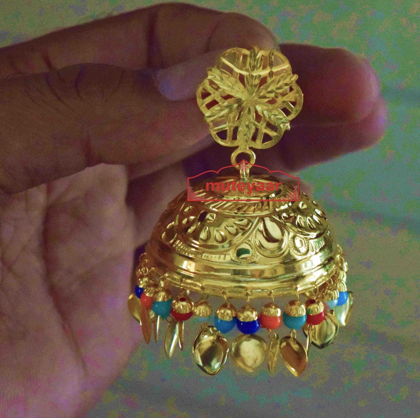 Gold Plated Super Big Lotan Jhumka J0386 – 2 Inch Real Gold Look Punjabi Earrings