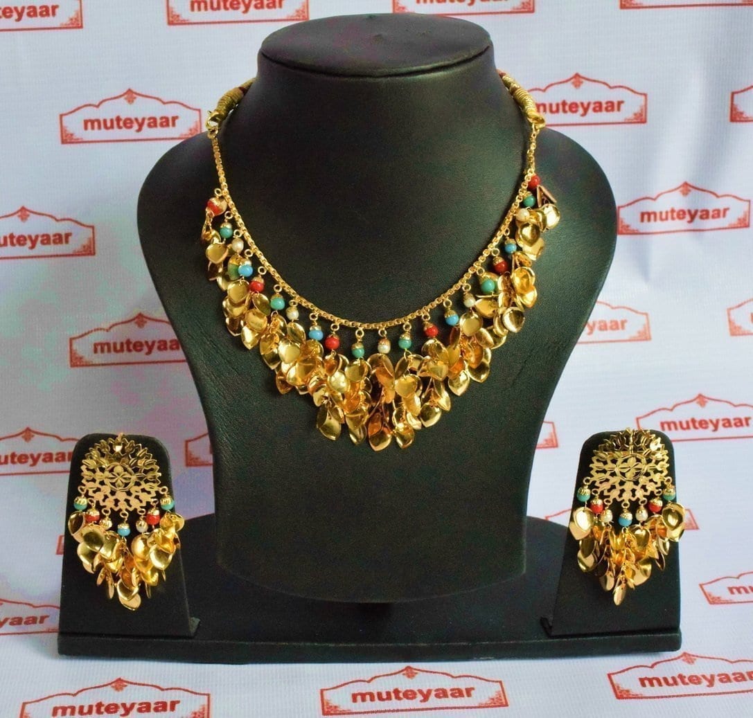 Traditional Punjabi 24 Ct Gold Plated Necklace Earrings Set J0397 | Multicolour Beads
